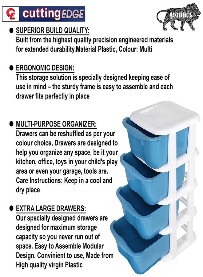 Cutting EDGE Multipurpose Drawers Set Organizer, Rack and Storage for Home, Office, Stationary, Cosmetics, Bathroom -(4 Layers, Blue) - Image 2